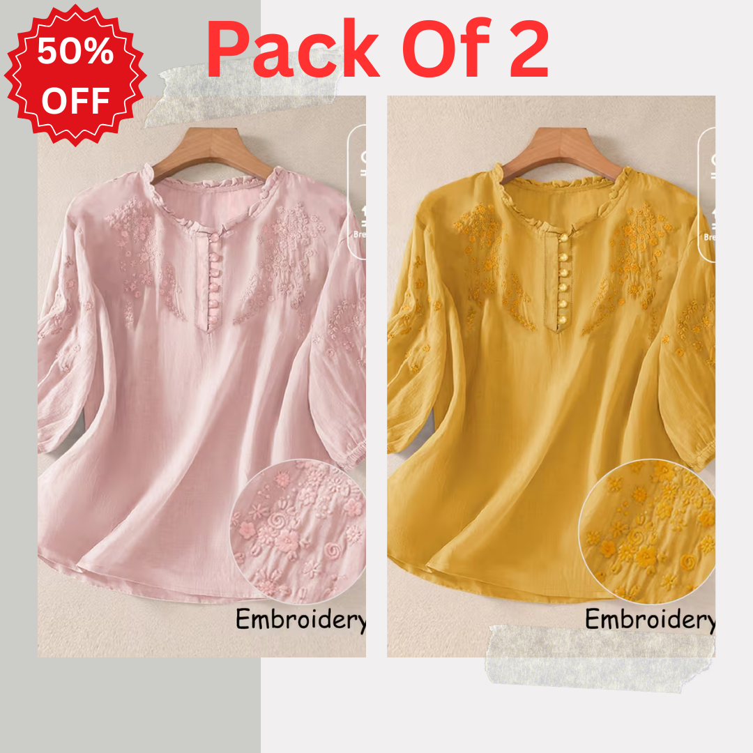 Pack of 2 Women's Premium Embroidered Casual Tops
