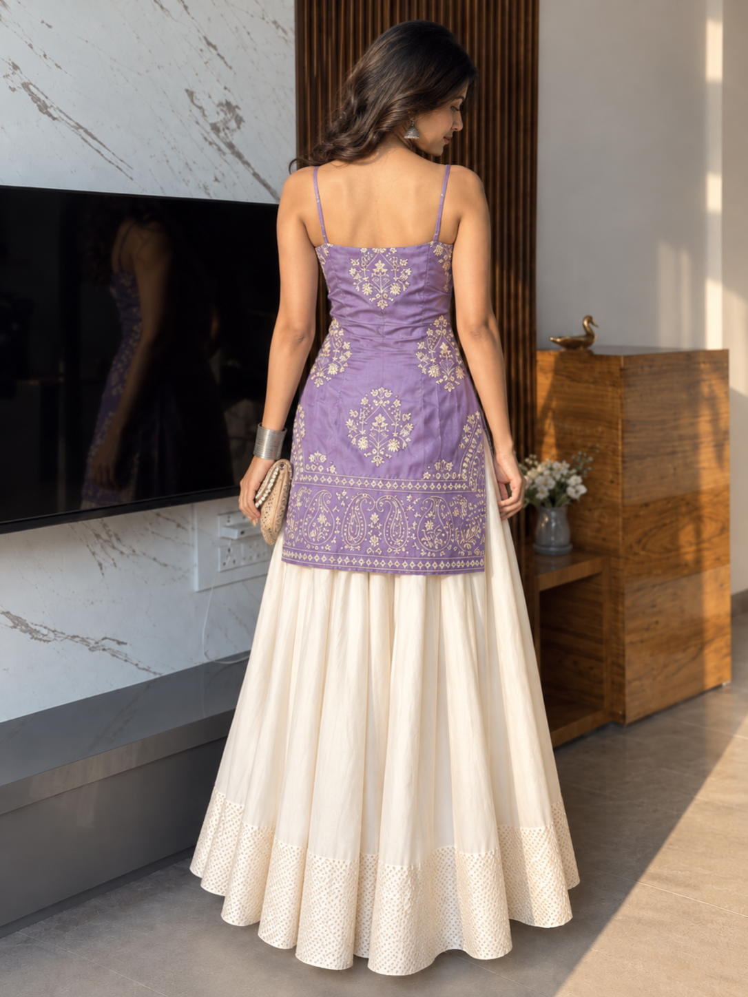 Women’s Embroidered Kurti & Flared Skirt Set