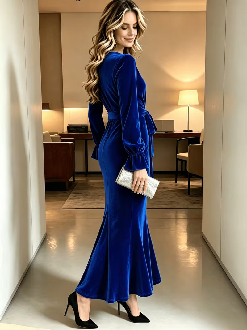 Women's Velvet Mermaid Maxi Dress | Elegant V-Neck Evening Gown