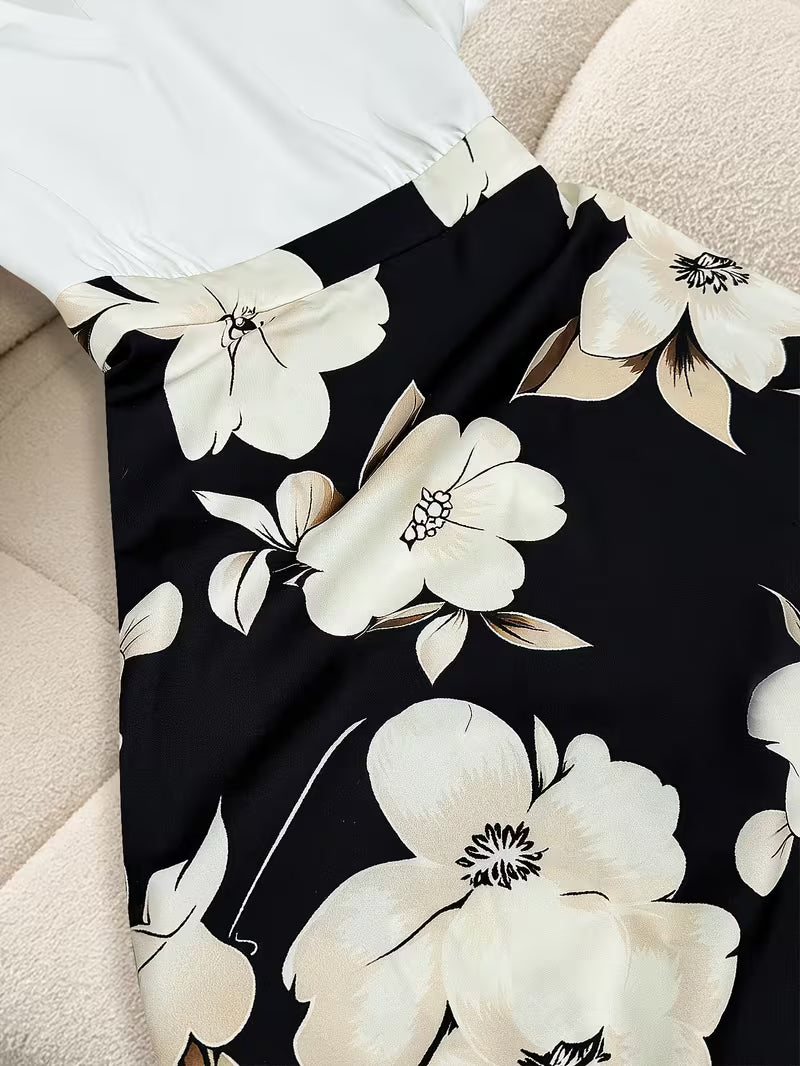 Elegant Floral Patchwork A-Line Dress