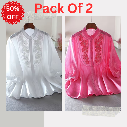 Pack of 2 Women's Premium Embroidered Casual Tops