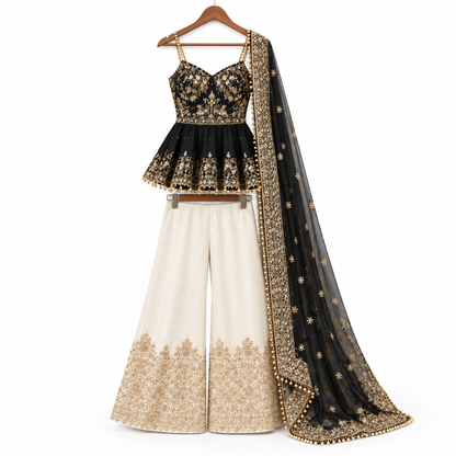 Women’s Embroidered Peplum Sharara Set