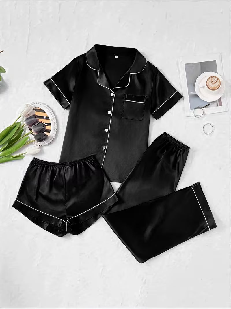 Women's Luxe Satin 3-Piece Sleepwear Set