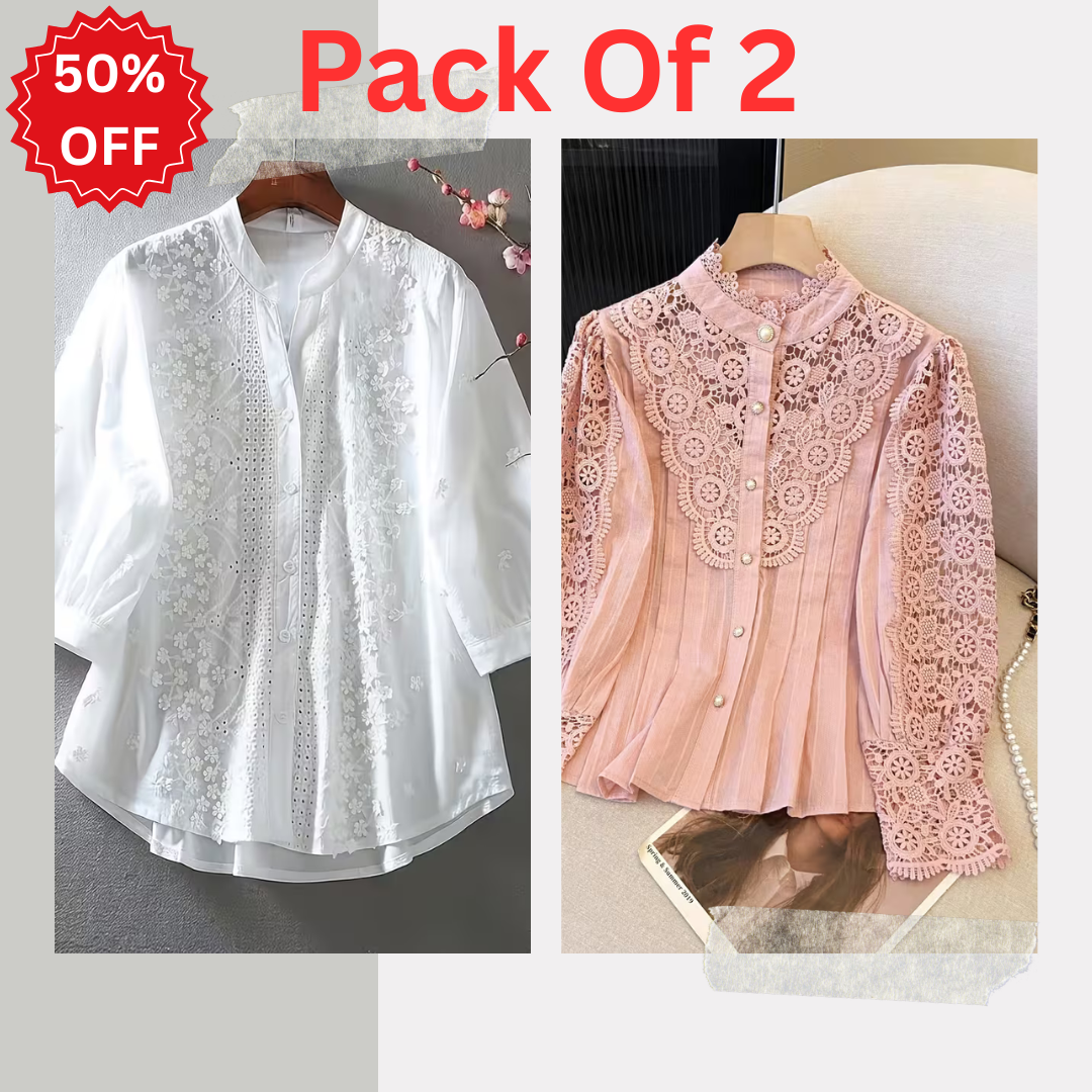 Pack of 2 Women's Premium Embroidered Casual Tops