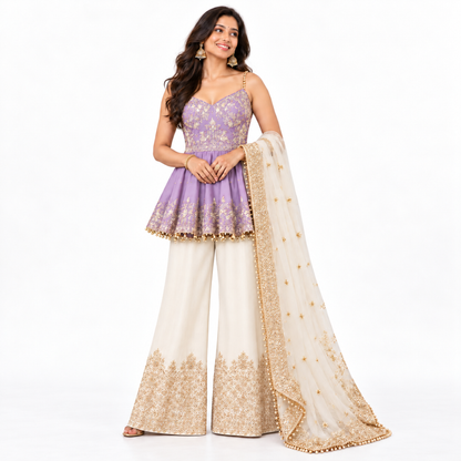 Women’s Embroidered Peplum Sharara Set