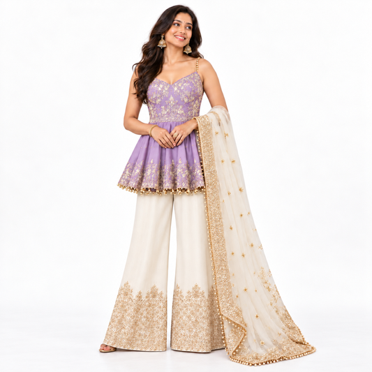 Women’s Embroidered Peplum Sharara Set
