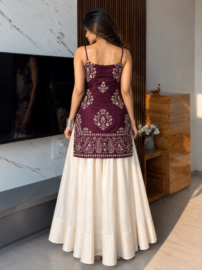 Women’s Embroidered Kurti & Flared Skirt Set