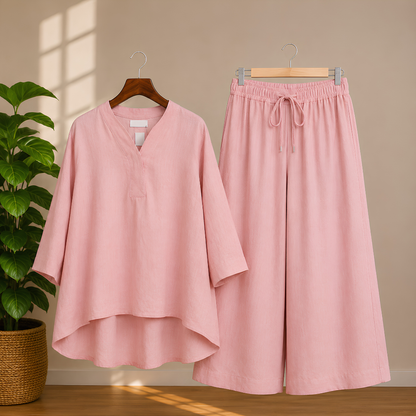 Elegant Black Kaftan Top & Wide-Leg Pants Set