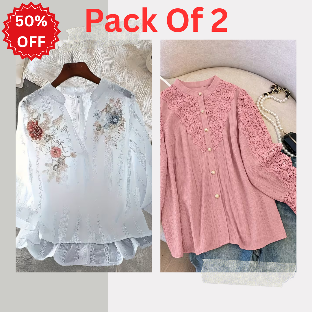 Pack of 2 Women's Premium Embroidered Casual Tops