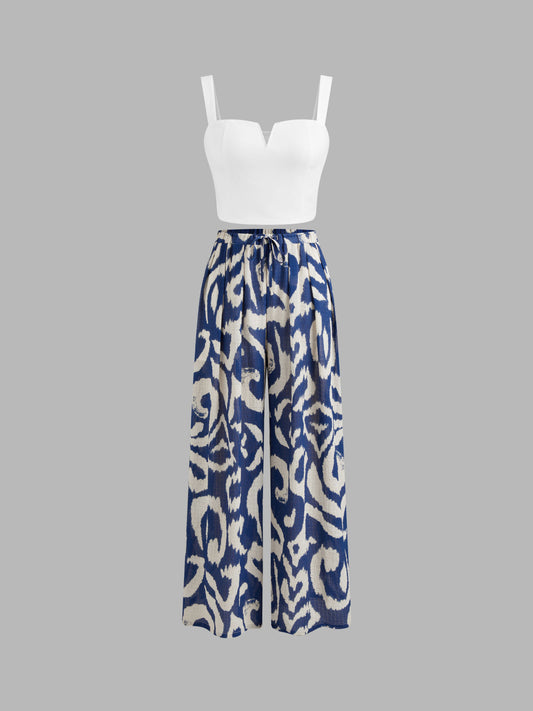 Women's Premium Sleeveless Crop Top & Printed Pants Set