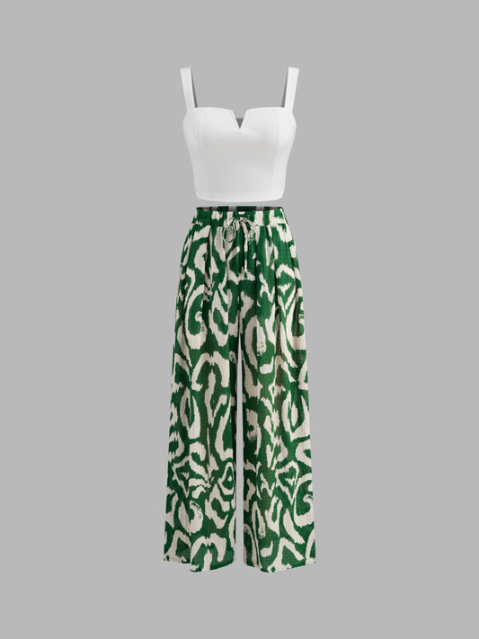 Women's Premium Sleeveless Crop Top & Printed Pants Set
