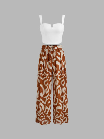 Women's Premium Sleeveless Crop Top & Printed Pants Set