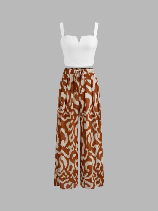 Women's Premium Sleeveless Crop Top & Printed Pants Set