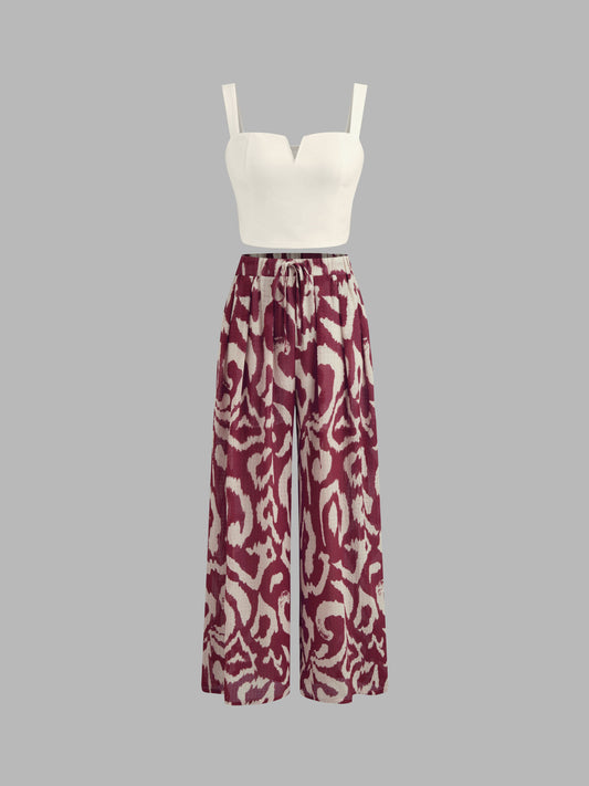 Women's Premium Sleeveless Crop Top & Printed Pants Set