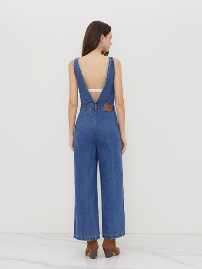 Women's Premium Sleeveless Denim Jumpsuit