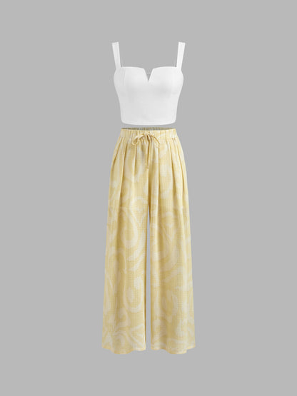 Women's Premium Sleeveless Crop Top & Printed Pants Set