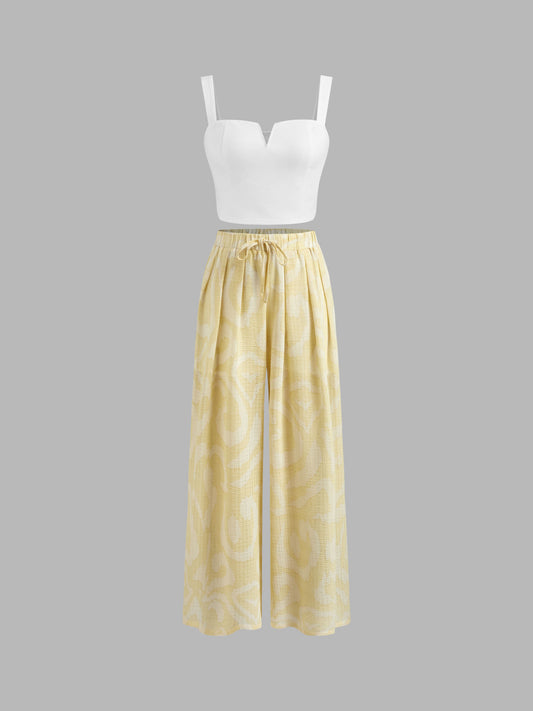 Women's Premium Sleeveless Crop Top & Printed Pants Set