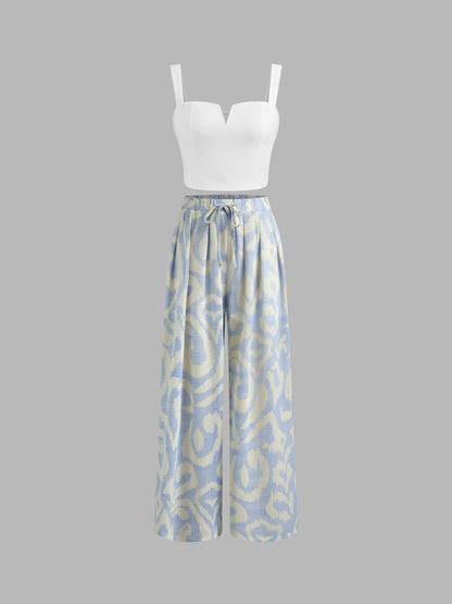 Women's Premium Sleeveless Crop Top & Printed Pants Set