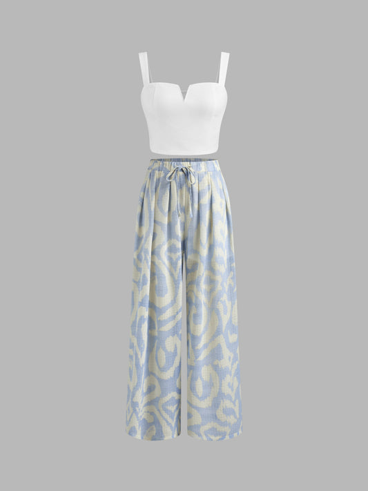 Women's Premium Sleeveless Crop Top & Printed Pants Set