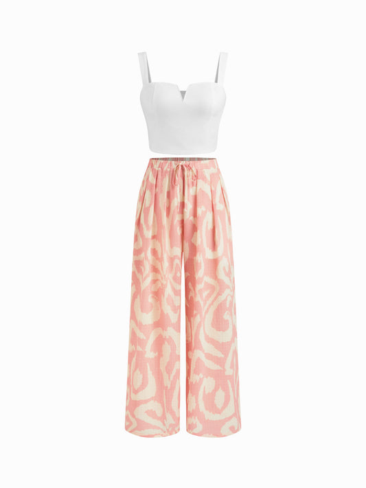 Women's Premium Sleeveless Crop Top & Printed Pants Set