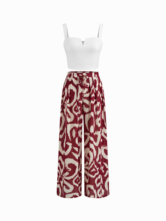 Women's Premium Sleeveless Crop Top & Printed Pants Set