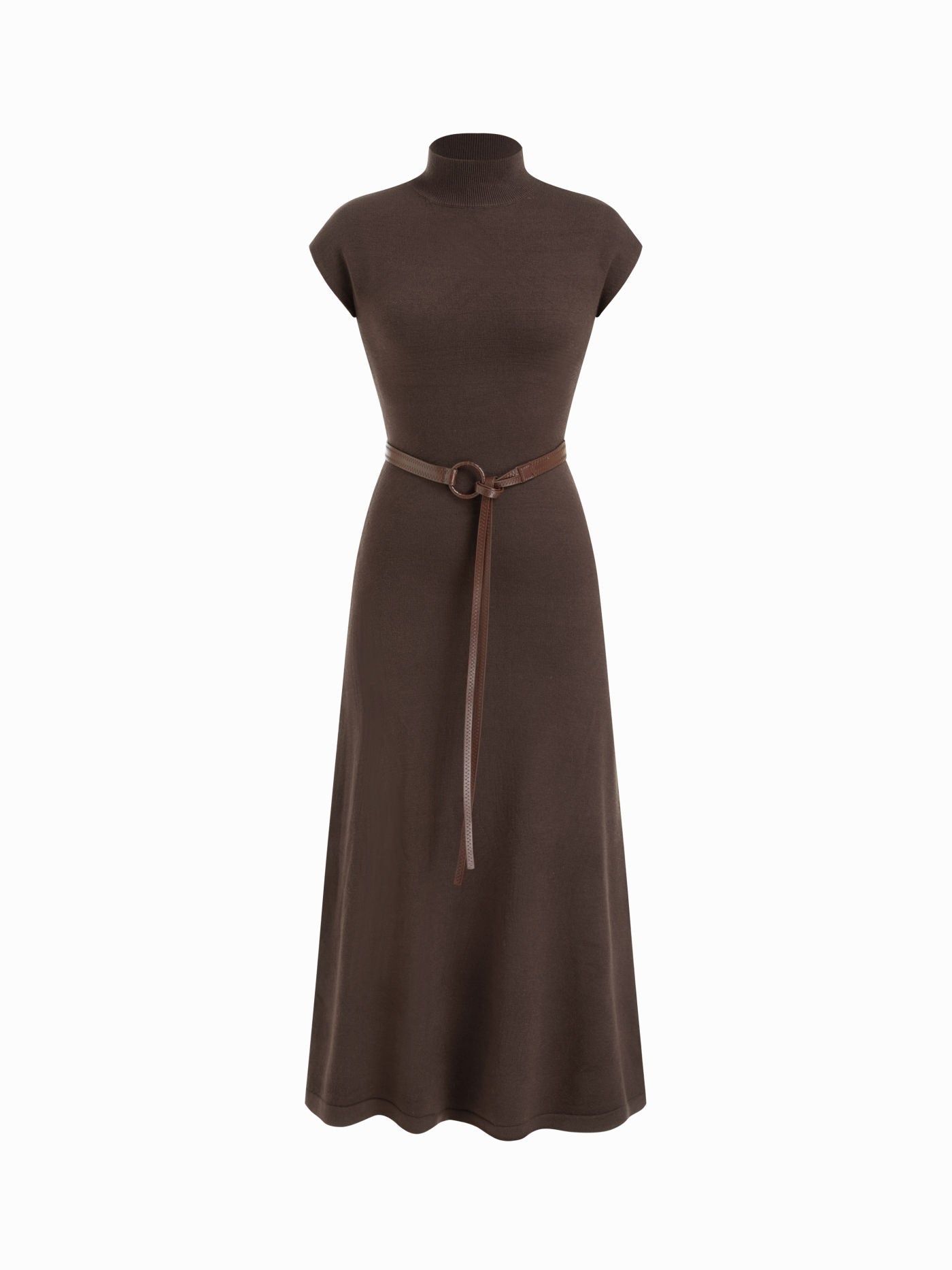 Women's Premium Belted Mock Neck Maxi Dress