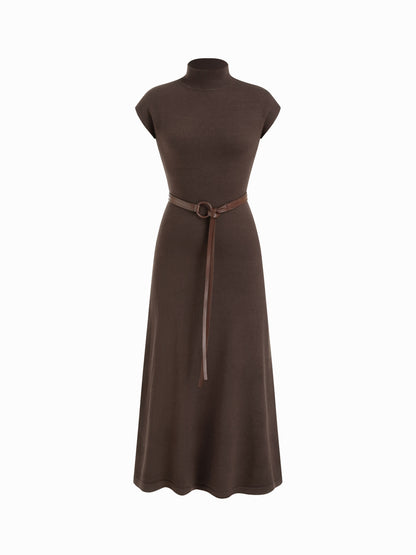Women's Premium Belted Mock Neck Maxi Dress