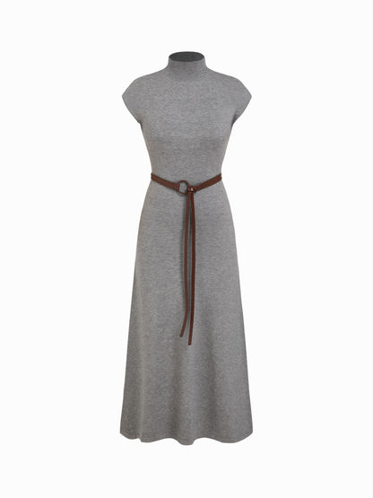 Women's Premium Belted Mock Neck Maxi Dress