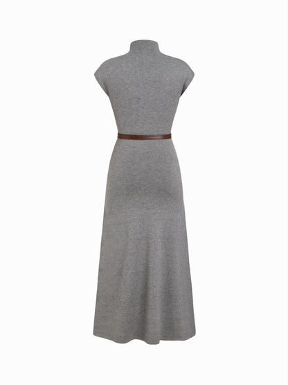 Women's Premium Belted Mock Neck Maxi Dress