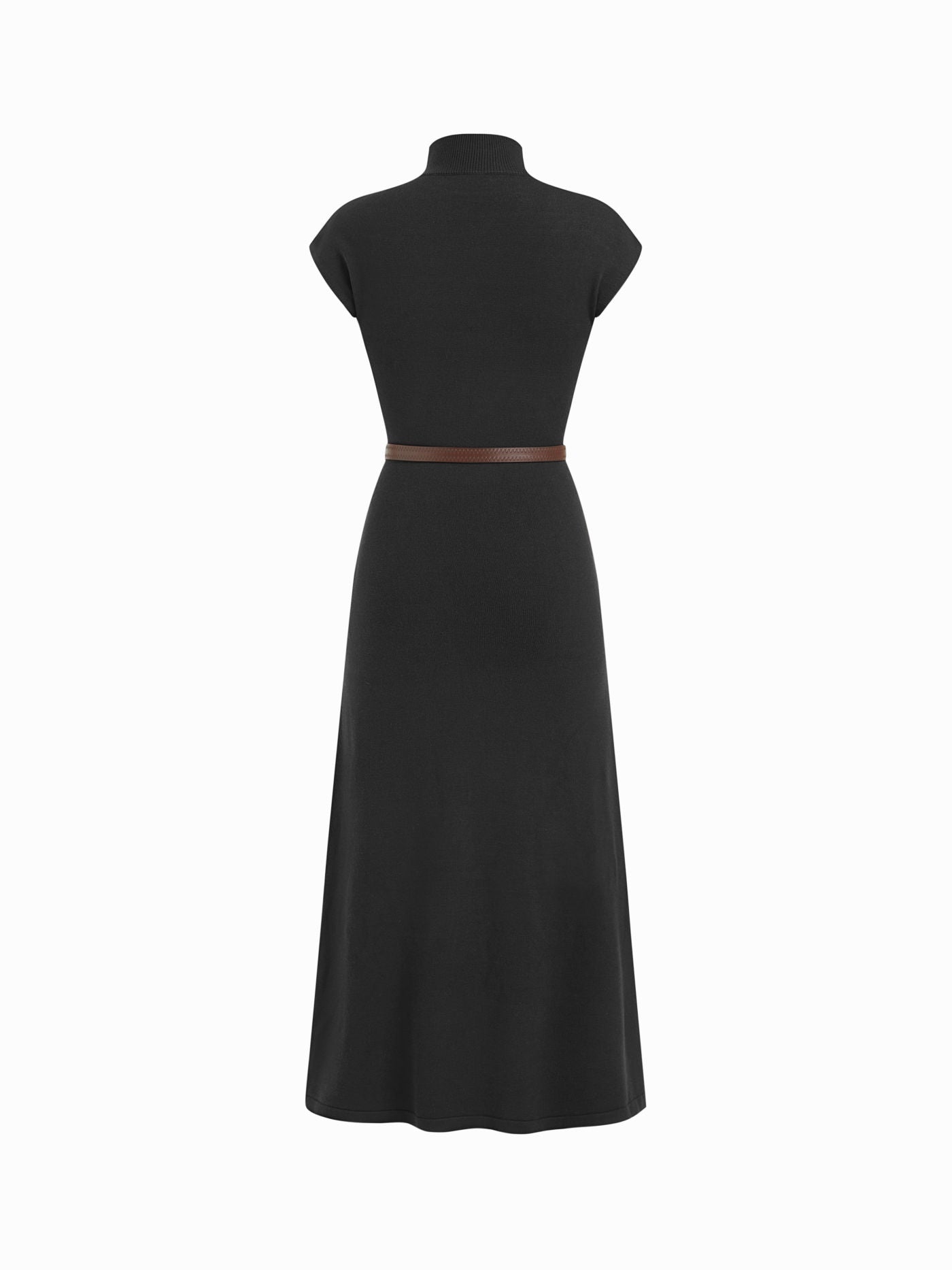 Women's Premium Belted Mock Neck Maxi Dress