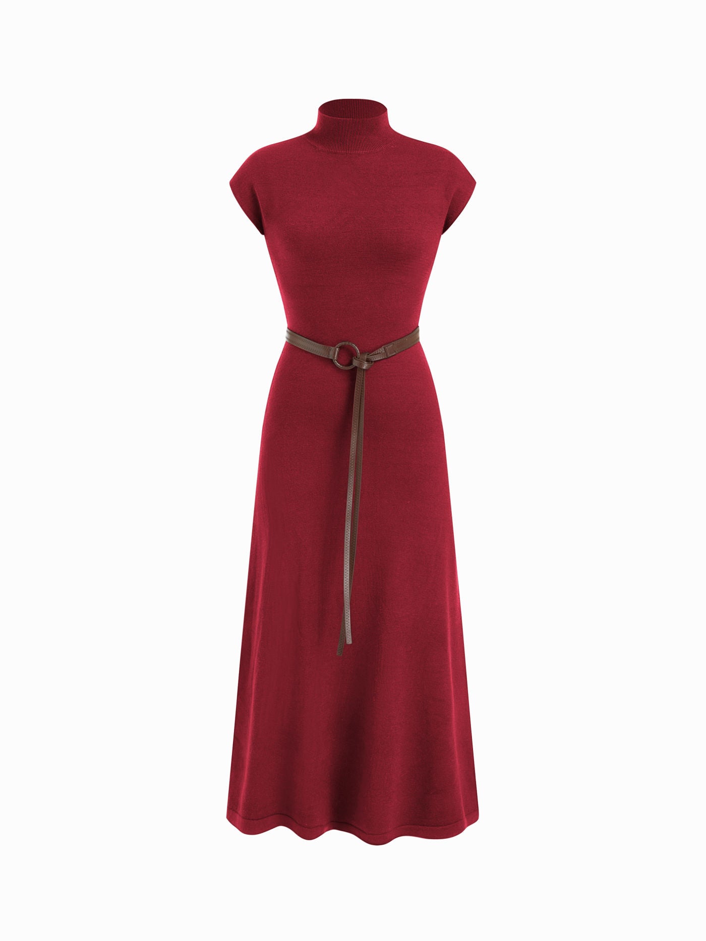 Women's Premium Belted Mock Neck Maxi Dress