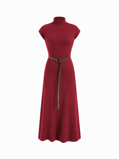 Women's Premium Belted Mock Neck Maxi Dress