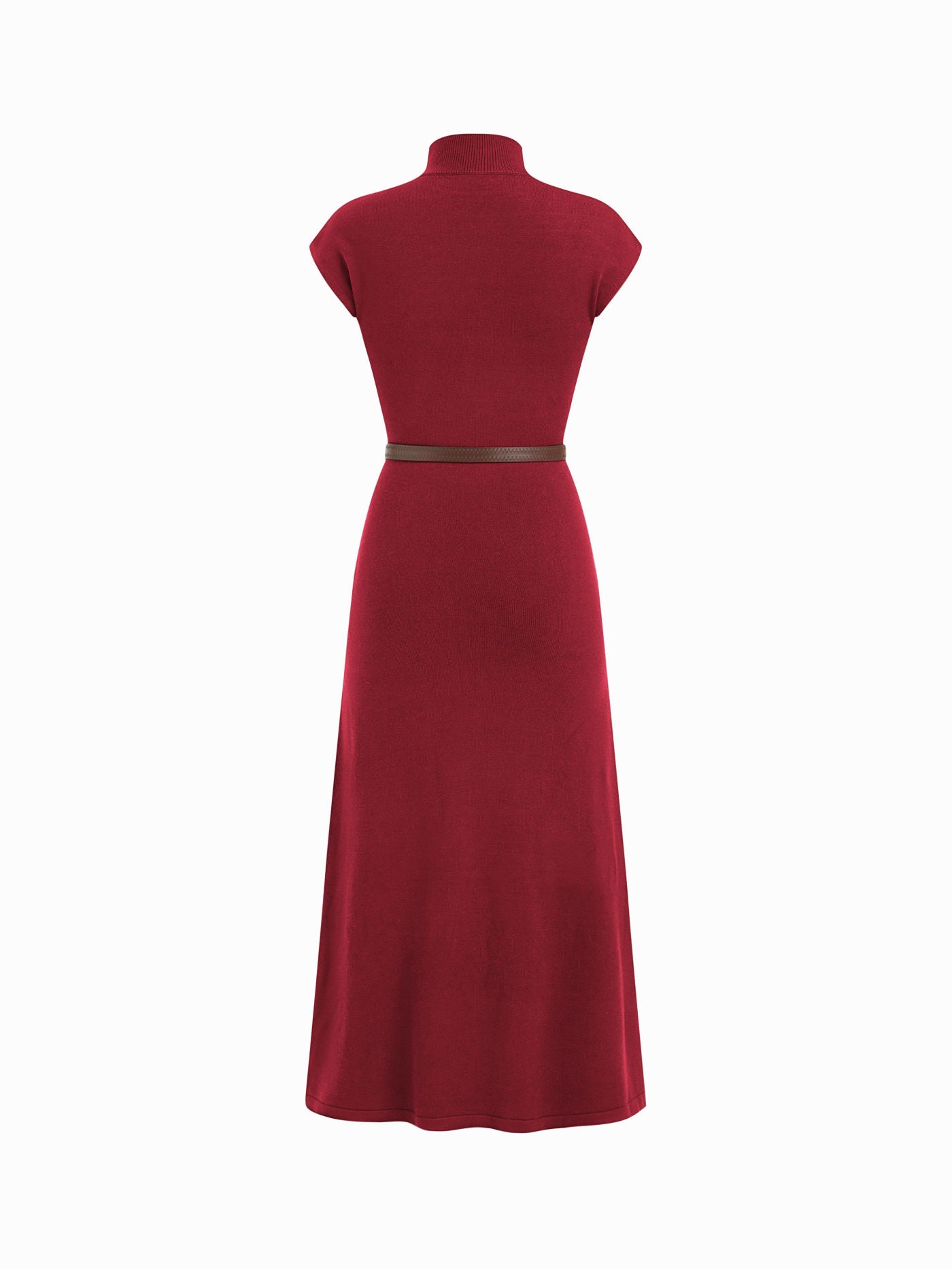 Women's Premium Belted Mock Neck Maxi Dress