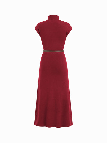 Women's Premium Belted Mock Neck Maxi Dress