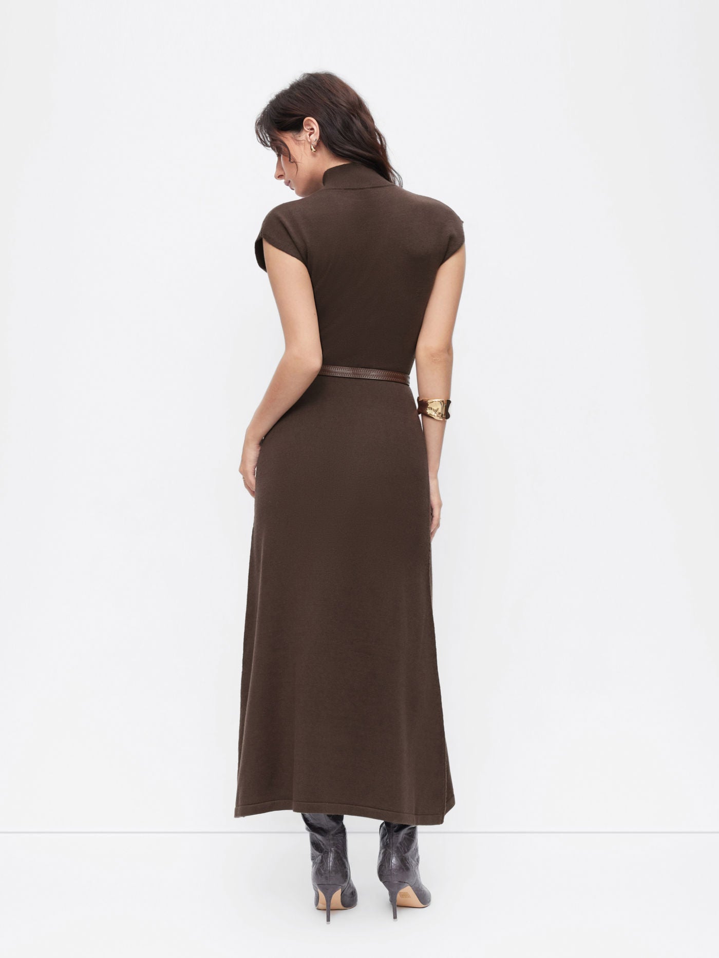 Women's Premium Belted Mock Neck Maxi Dress