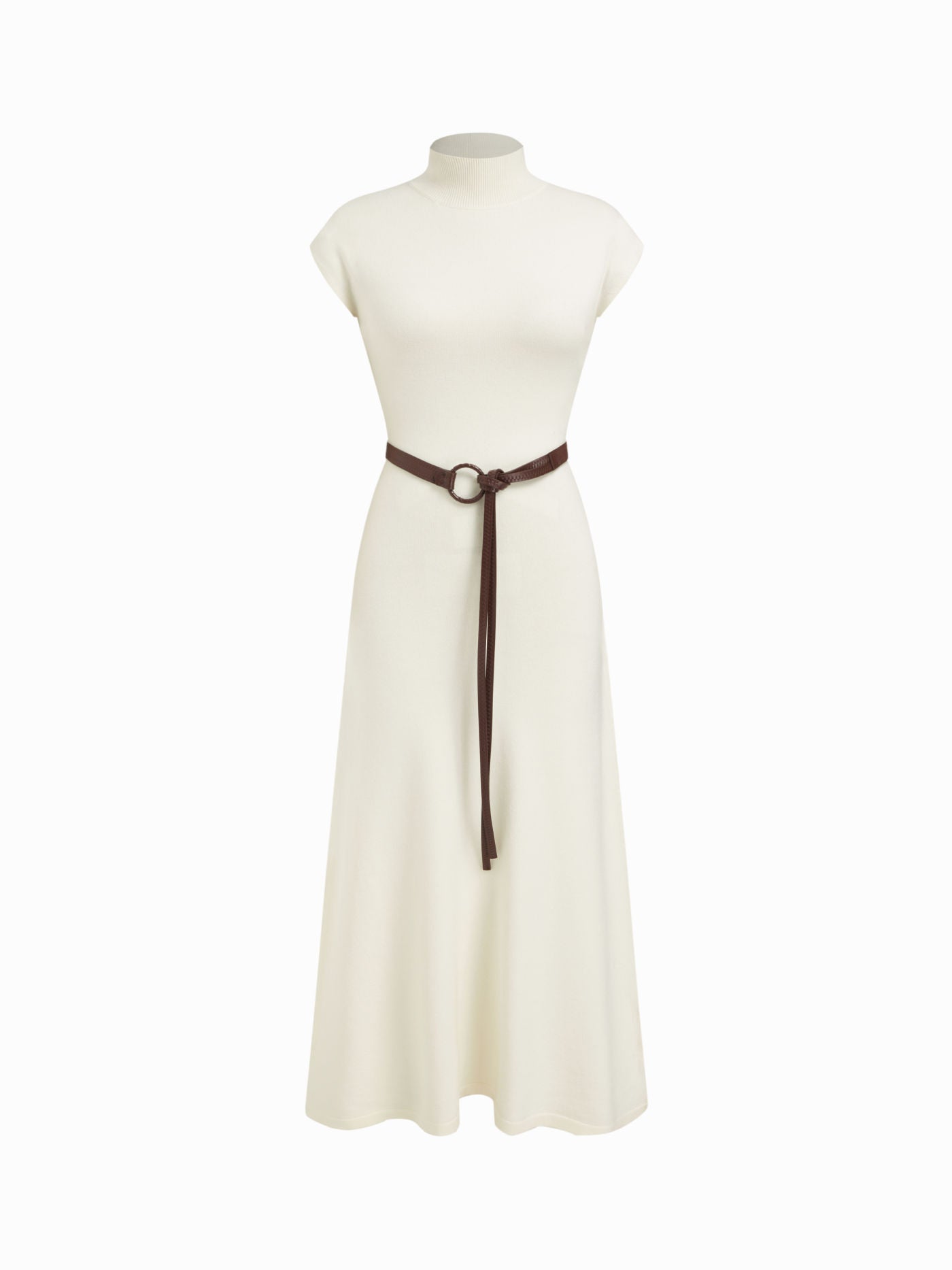Women's Premium Belted Mock Neck Maxi Dress