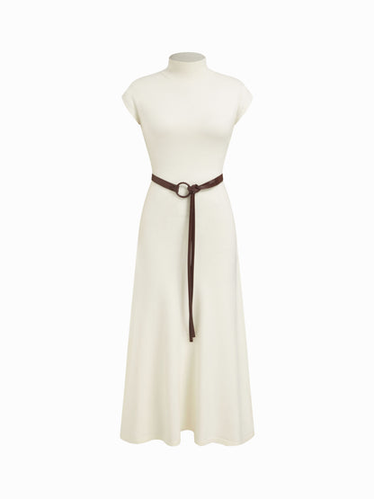Women's Premium Belted Mock Neck Maxi Dress
