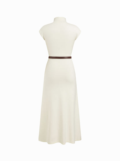 Women's Premium Belted Mock Neck Maxi Dress
