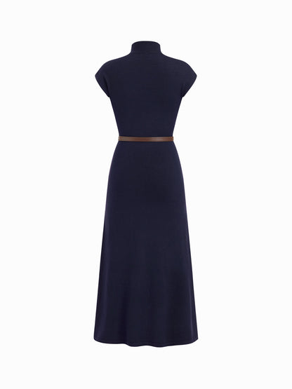Women's Premium Belted Mock Neck Maxi Dress