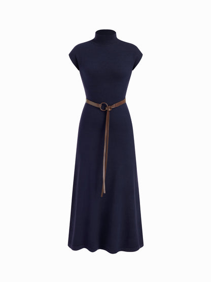 Women's Premium Belted Mock Neck Maxi Dress