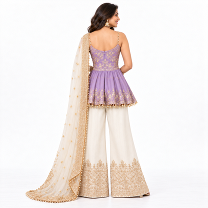 Women’s Embroidered Peplum Sharara Set