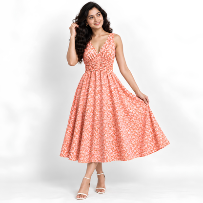 Women’s Printed Dress with Denim Shirt Set