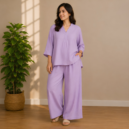 Elegant Black Kaftan Top & Wide-Leg Pants Set