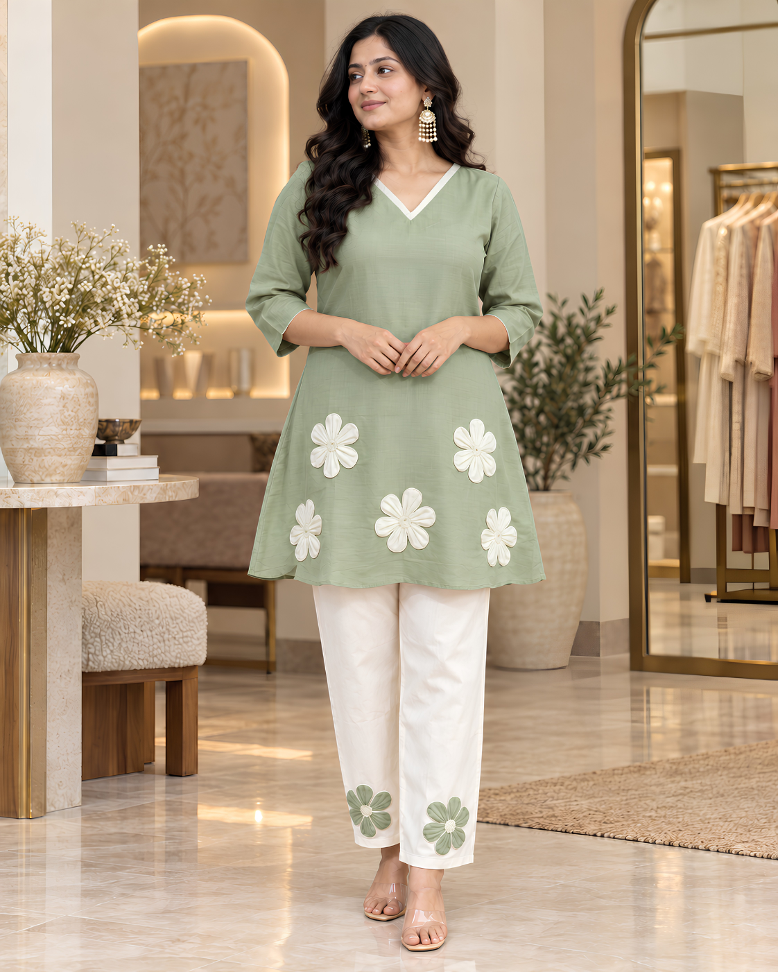 Women’s Floral Embroidered Kurta Pant Set