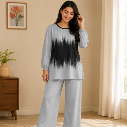 Elegant Monochrome Tunic & Wide-Leg Pants Set