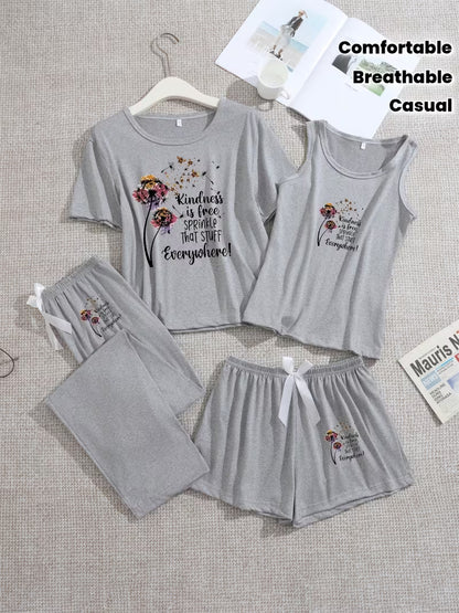 Pack of 4 Women's Soft Cotton Printed Nightwear Set