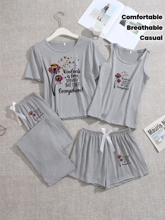 Pack of 4 Women's Soft Cotton Printed Nightwear Set