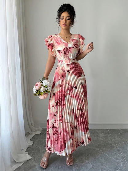 Women’s Floral Printed Pleated Maxi Dress