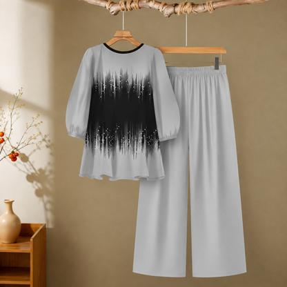 Elegant Monochrome Tunic & Wide-Leg Pants Set