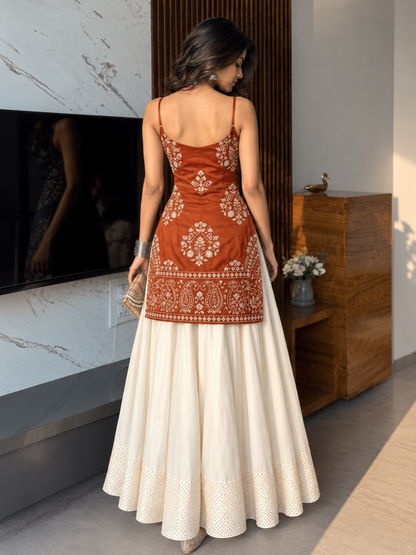 Women’s Embroidered Kurti & Flared Skirt Set